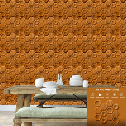 Teak Wood 3D Wall Panels Hexagon Design-5001