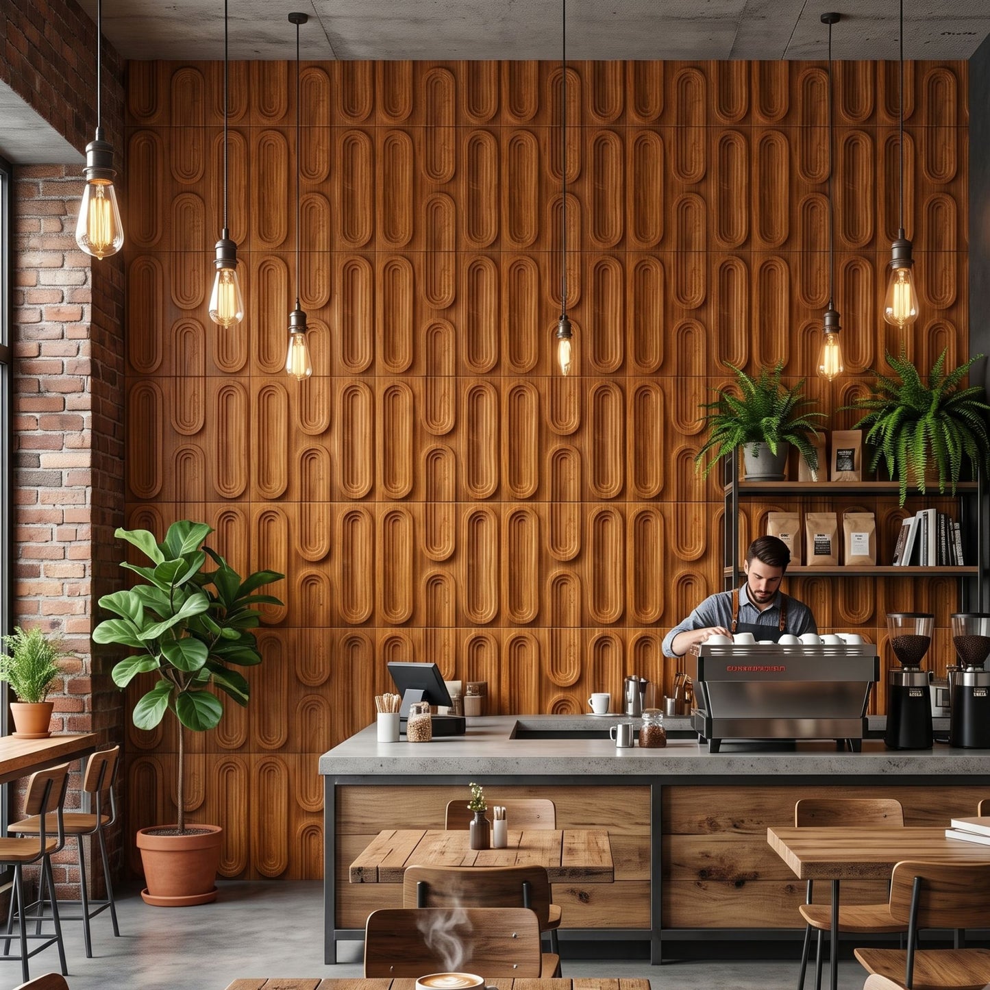 Teak Wood Loops Design 3D Wall Panel-3