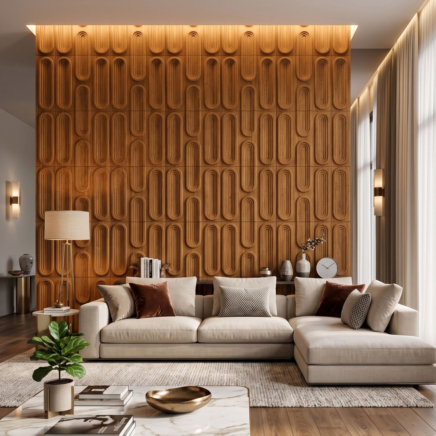 Teak Wood Loops Design 3D Wall Panel