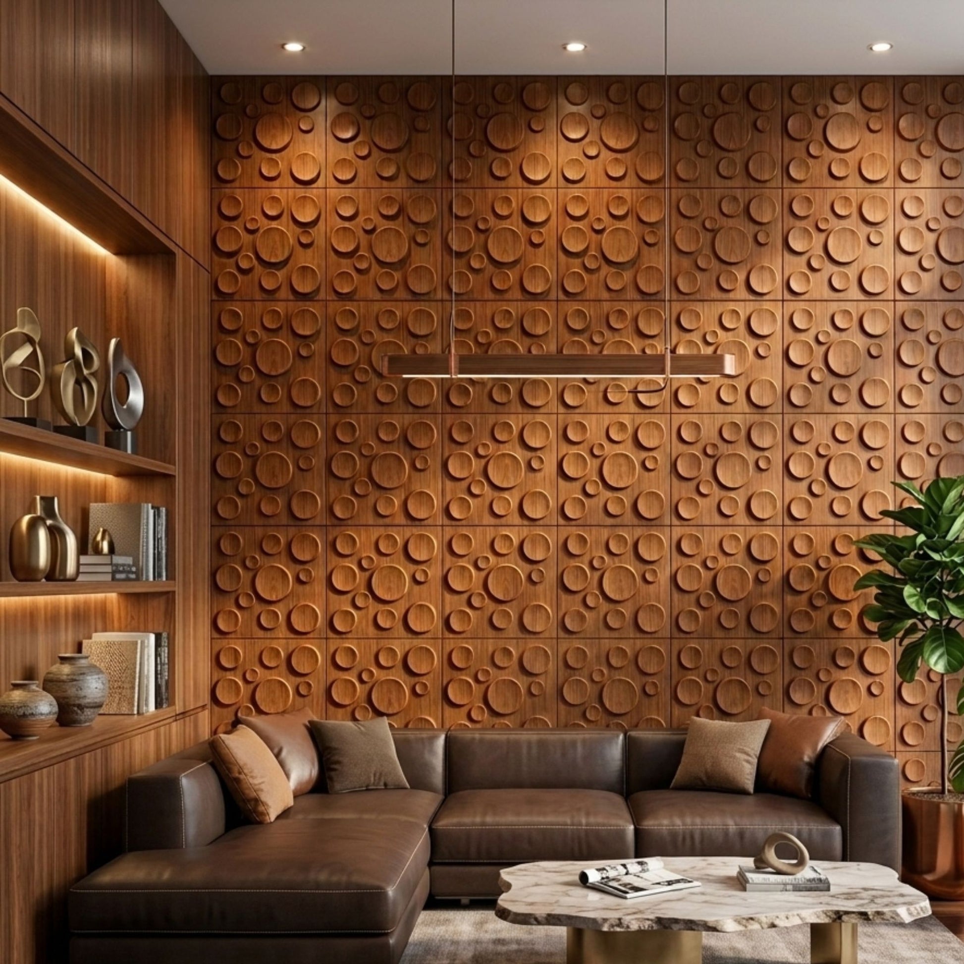 Teak Wood Moon Design 3D Wall Panel-1