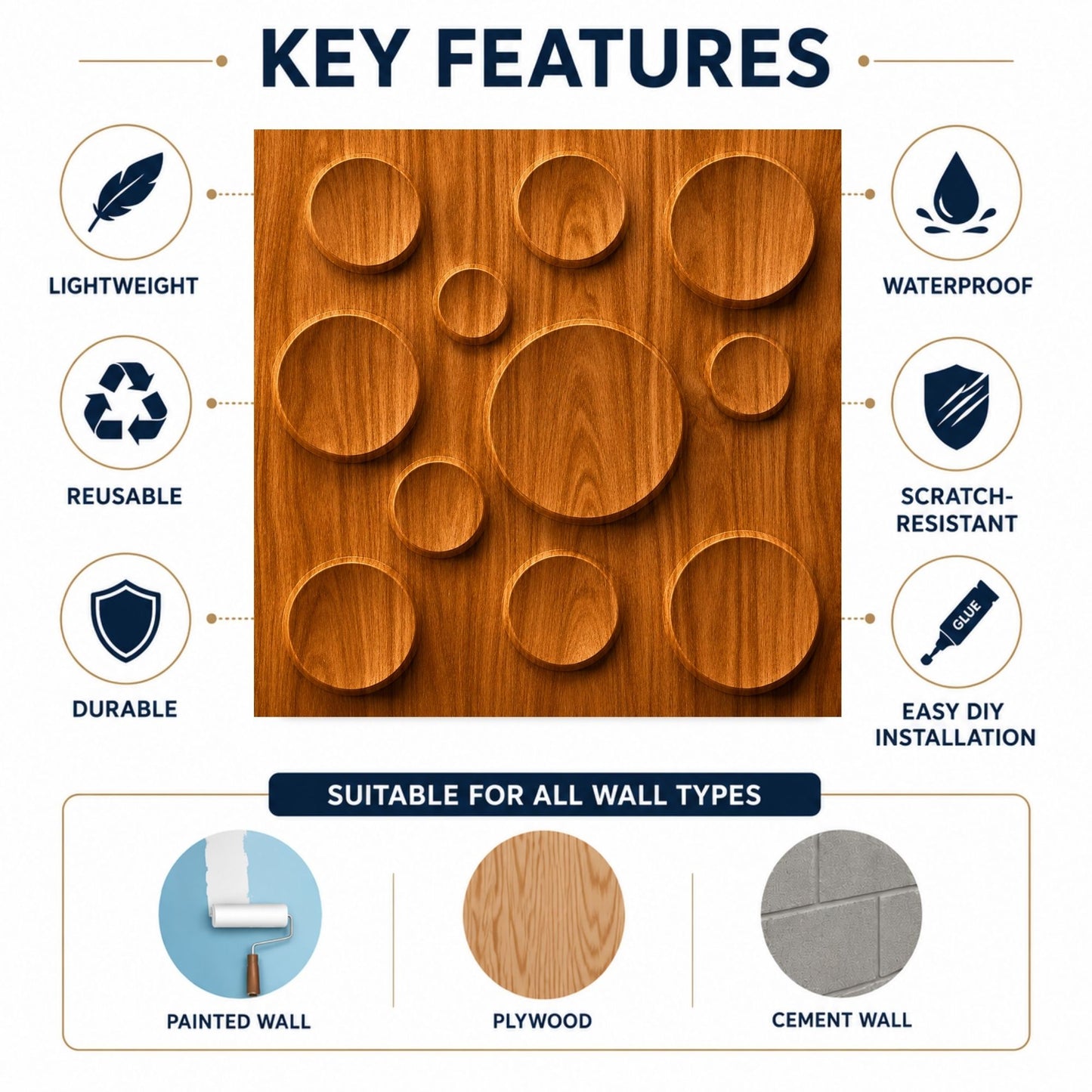 Teak Wood Moon Design 3D Wall Panel-2