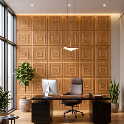 Teak Wood Pyramid Design 3D Wall Panel-1