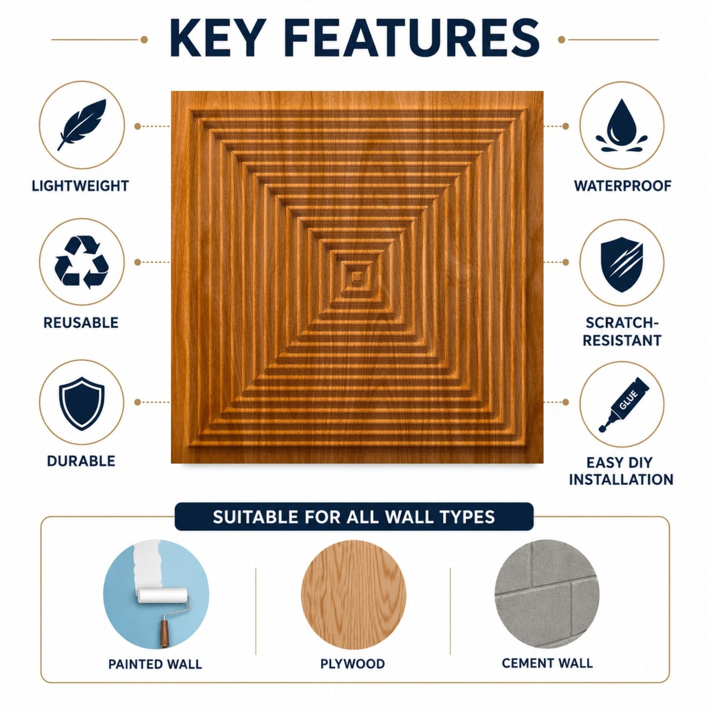 Teak Wood Pyramid Design 3D Wall Panel-3