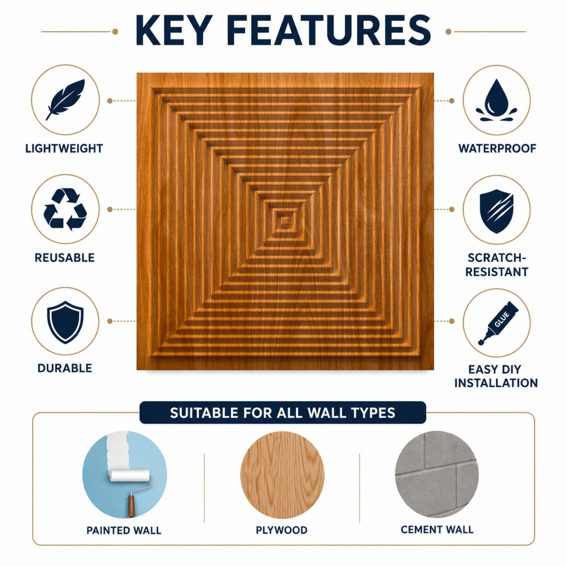 Teak Wood Pyramid Design 3D Wall Panel-3