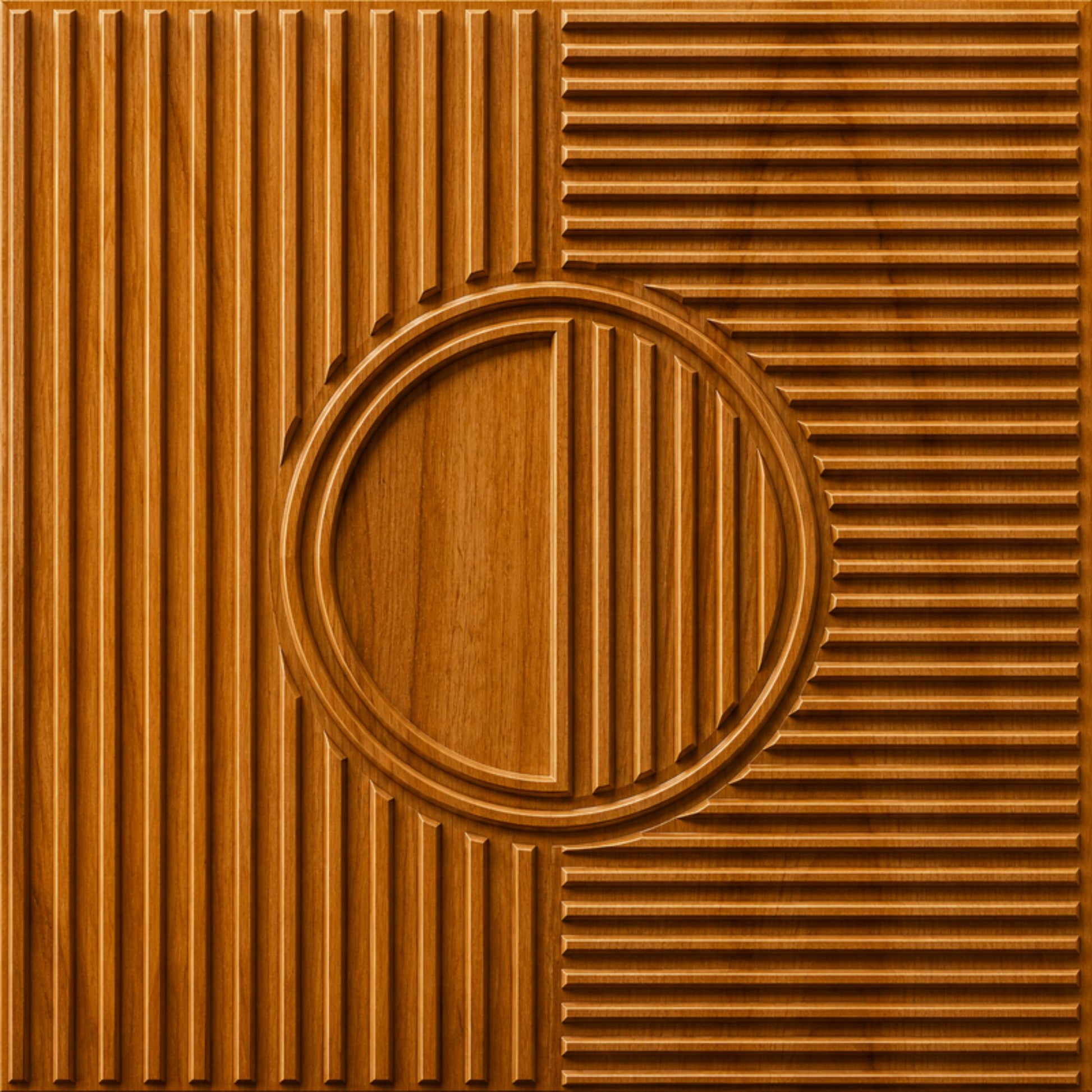 Teak Wood Self Adhesive PVC wall Panels Fluted Circle Design
