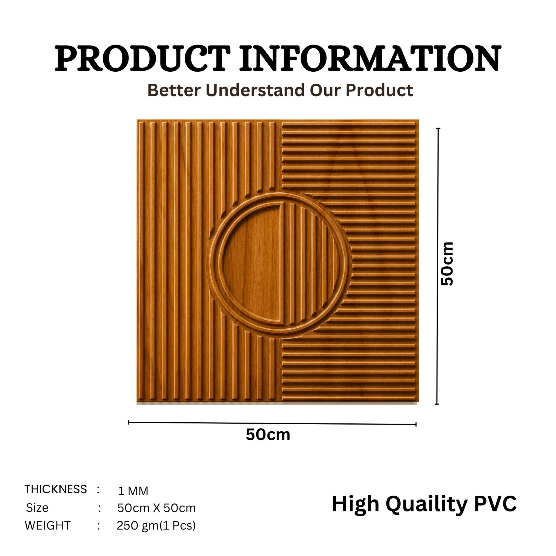 Teak Wood Self Adhesive PVC wall Panels Fluted Circle Design
