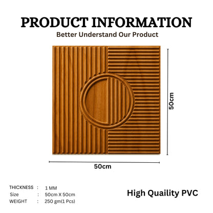 Teak Wood Self Adhesive PVC wall Panels Fluted Circle Design
