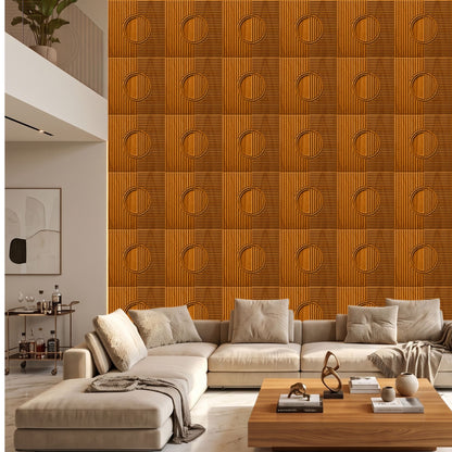 Teak Wood Self Adhesive PVC wall Panels Fluted Circle Design

