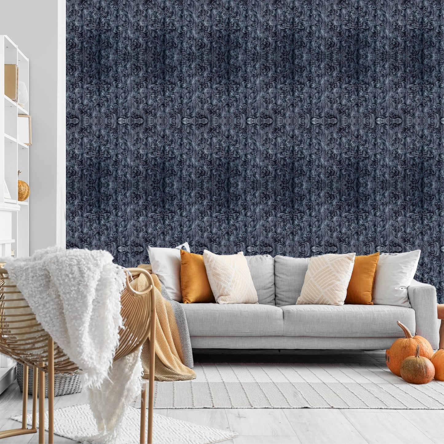 Thunder Black Self Adhesive Panels Damask Design
