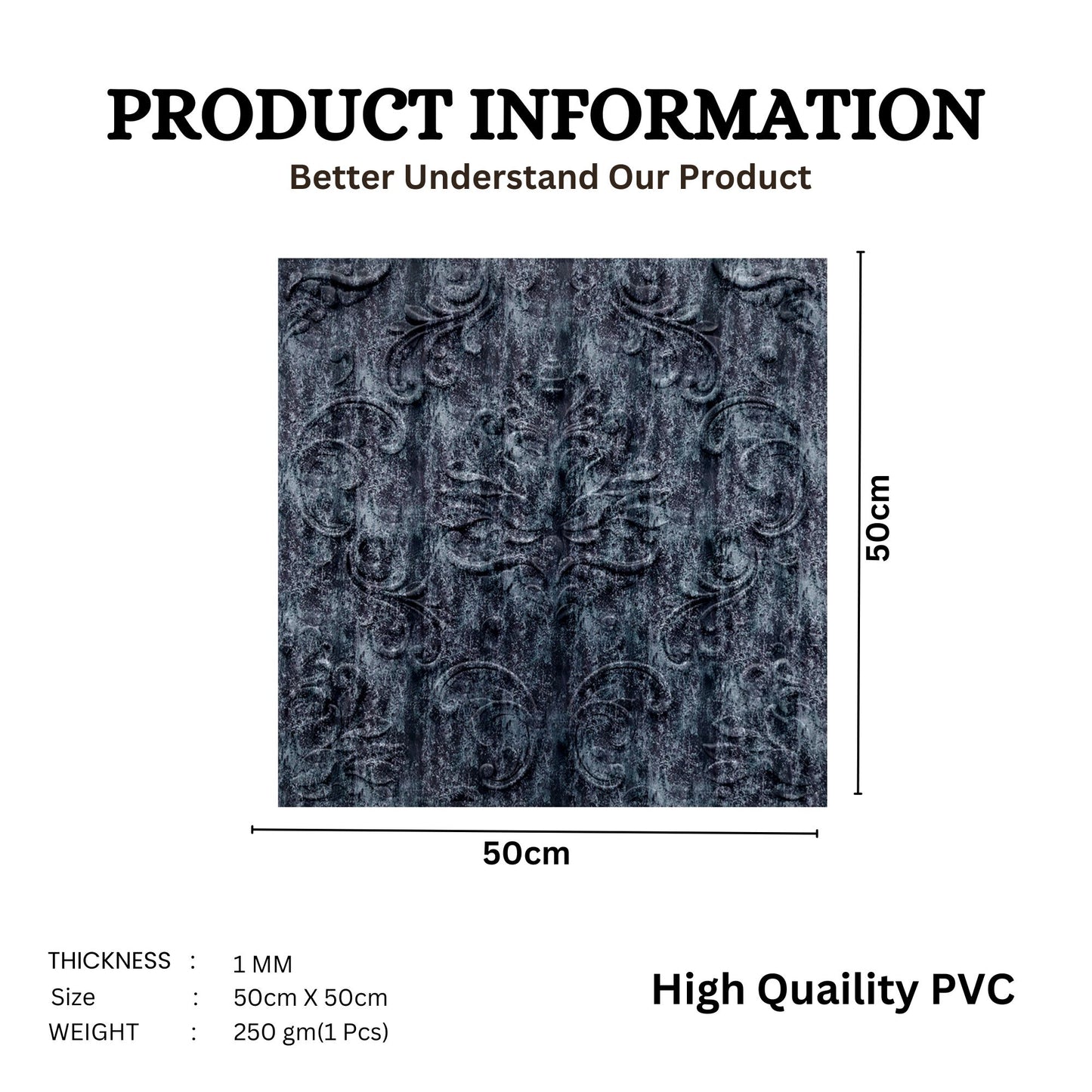 Thunder Black Self Adhesive Panels Damask Design
