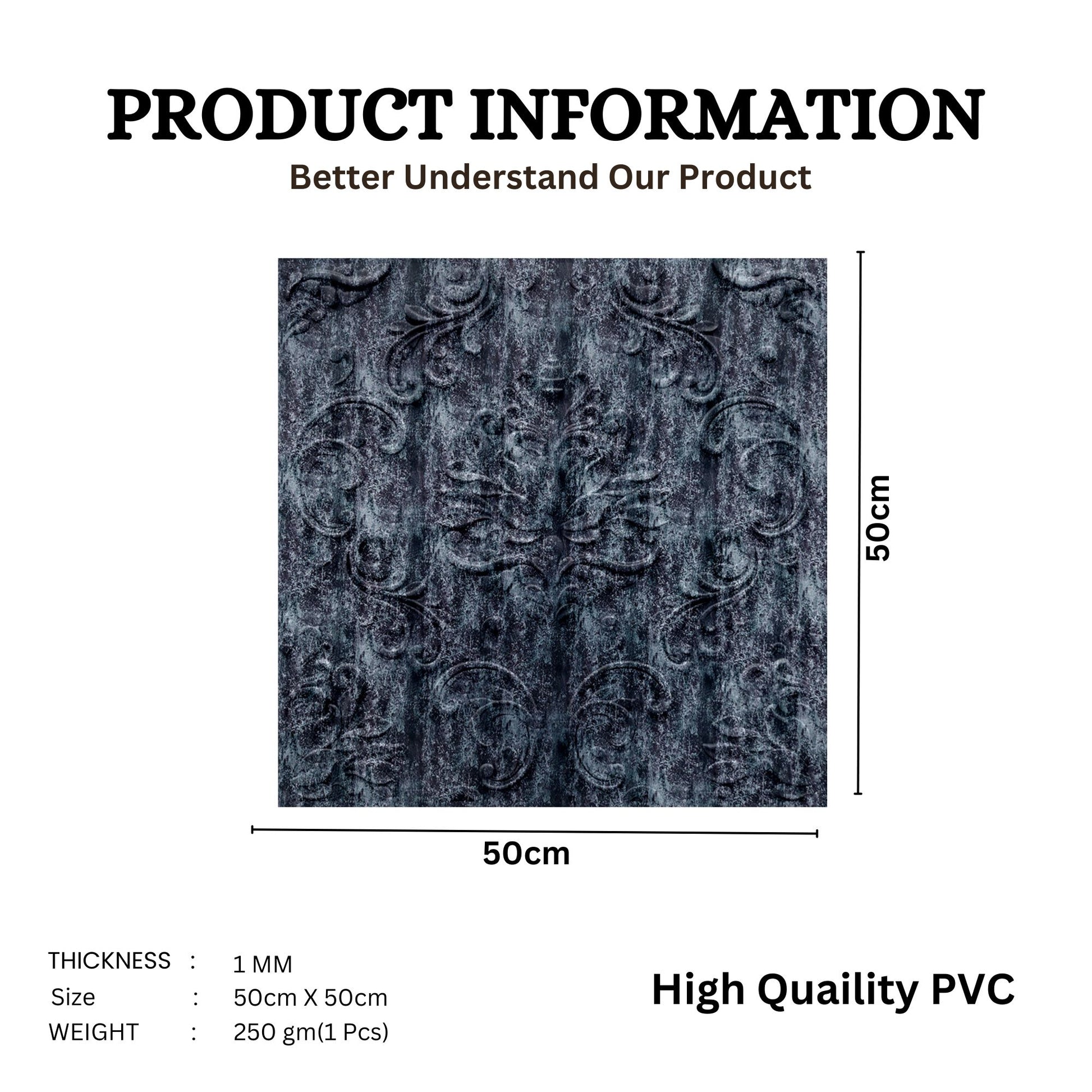 Thunder Black Self Adhesive Panels Damask Design
