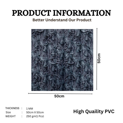 Thunder Black Self Adhesive Panels Damask Design
