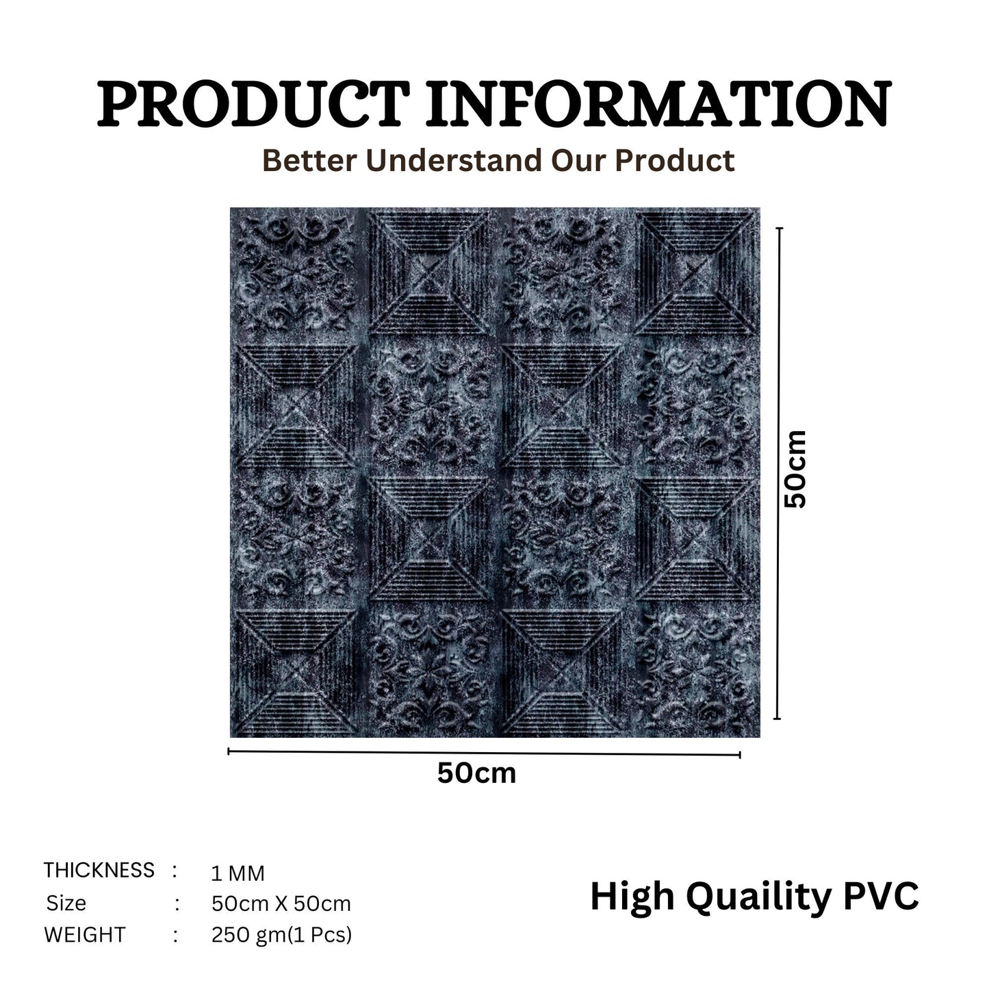 Thunder Black Self Adhesive Wall Panels Flower Design