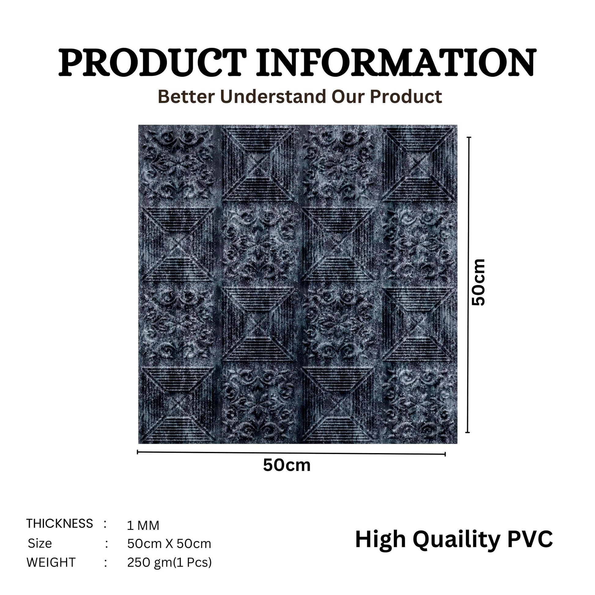 Thunder Black Self Adhesive Wall Panels Flower Design