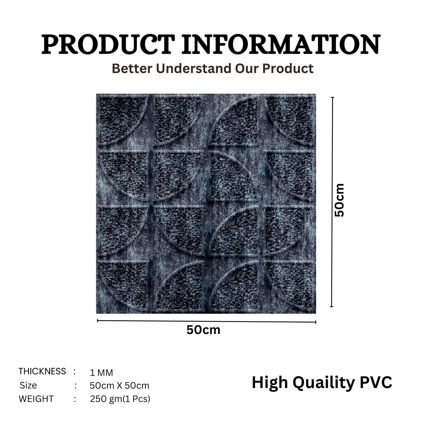 3D Self Adhesive Wall Panel Quarter Circle Design- 50x50cm