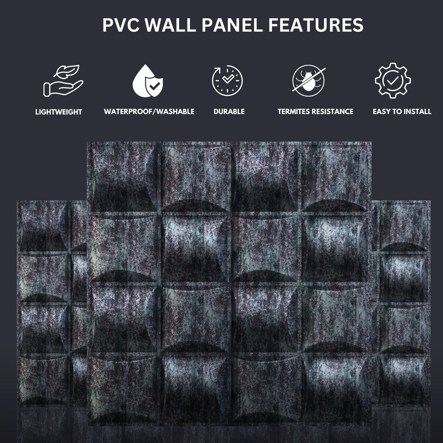 Thunder Black Block Design 3D Wall Panel View-1