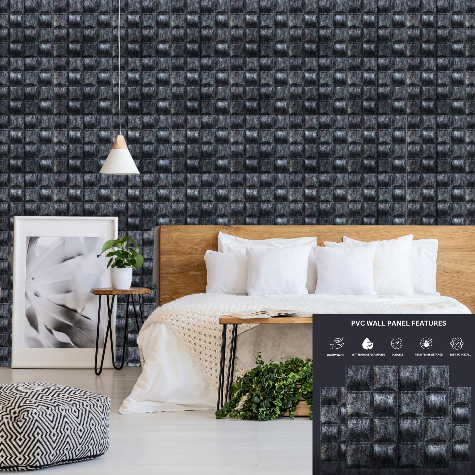 Thunder Black Block Design 3D Wall Panel View-2