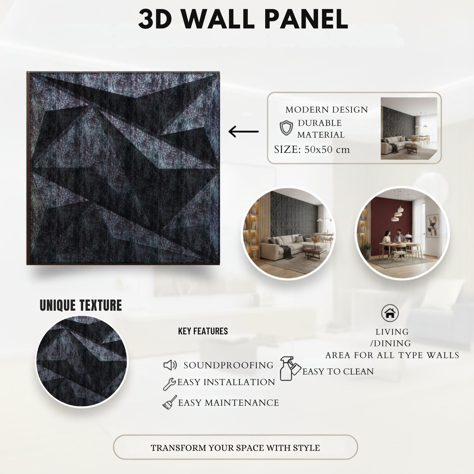 Thunder Black Alps Design 3D Wall Panel Features