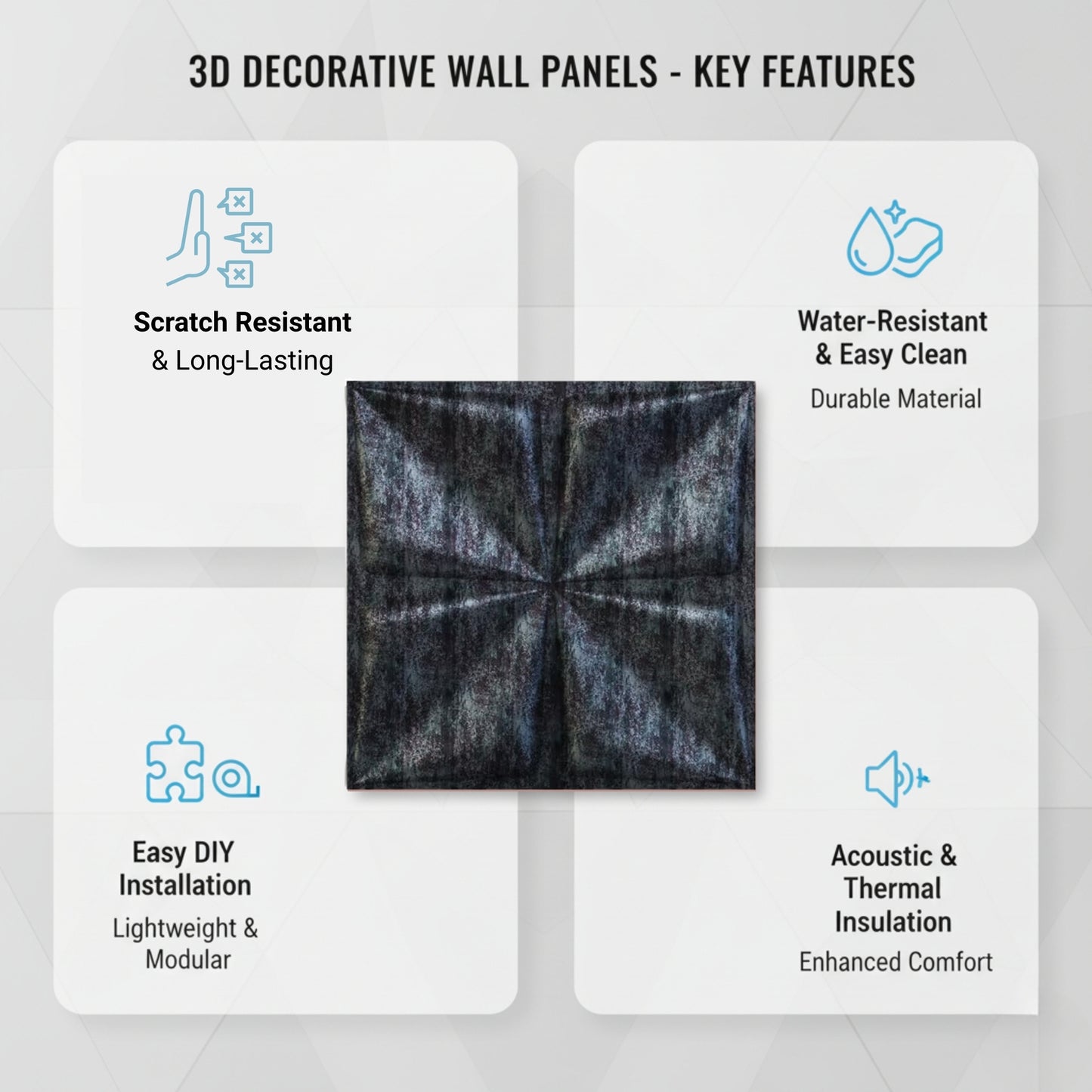 Thunder Black Bloom Design 3D Wall Panel View-2