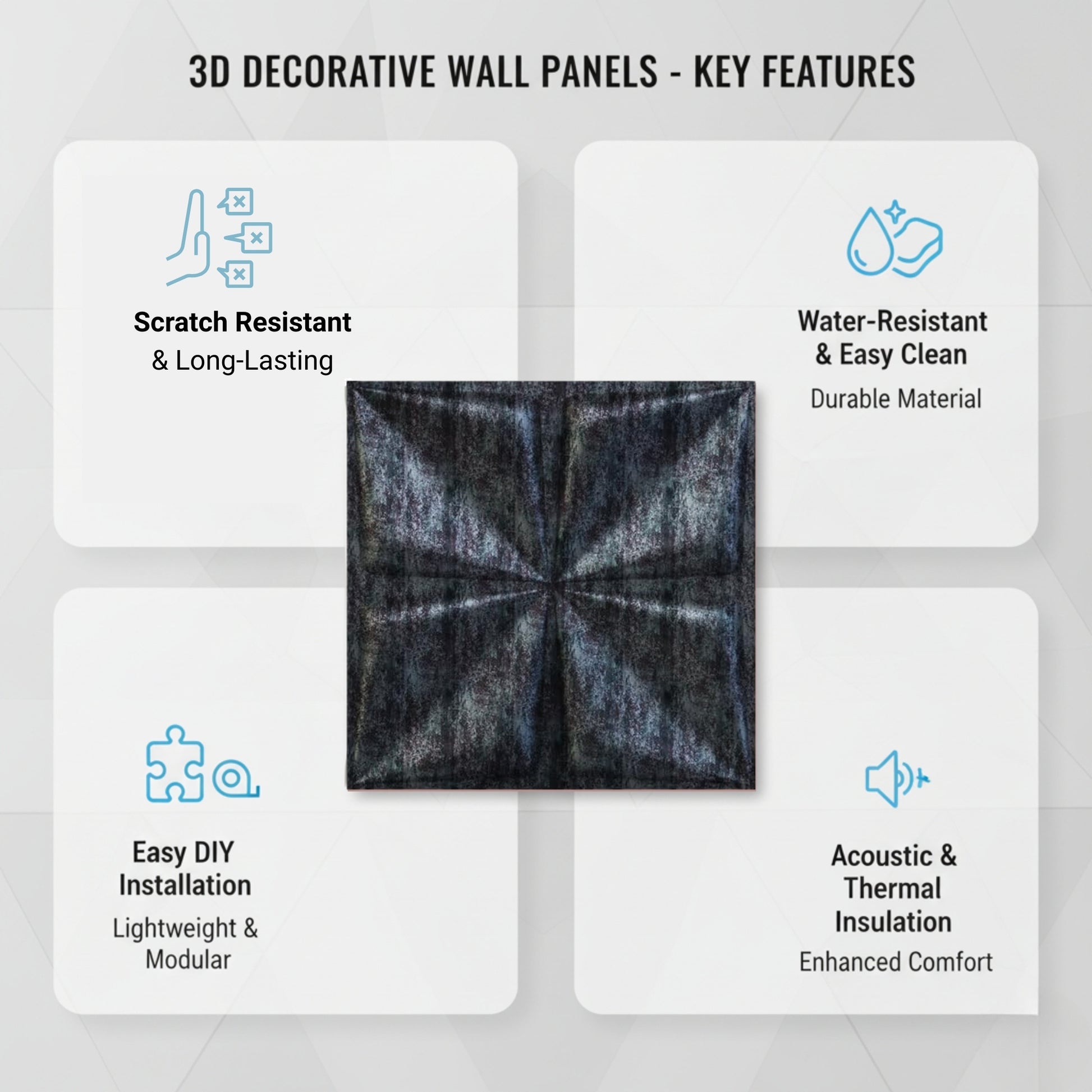 Thunder Black Bloom Design 3D Wall Panel View-2