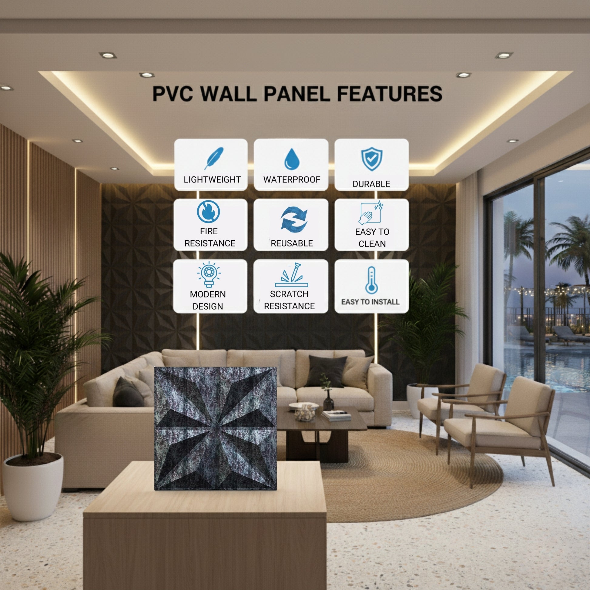 Thunder Black Crystal Design 3D Wall Panel View-3