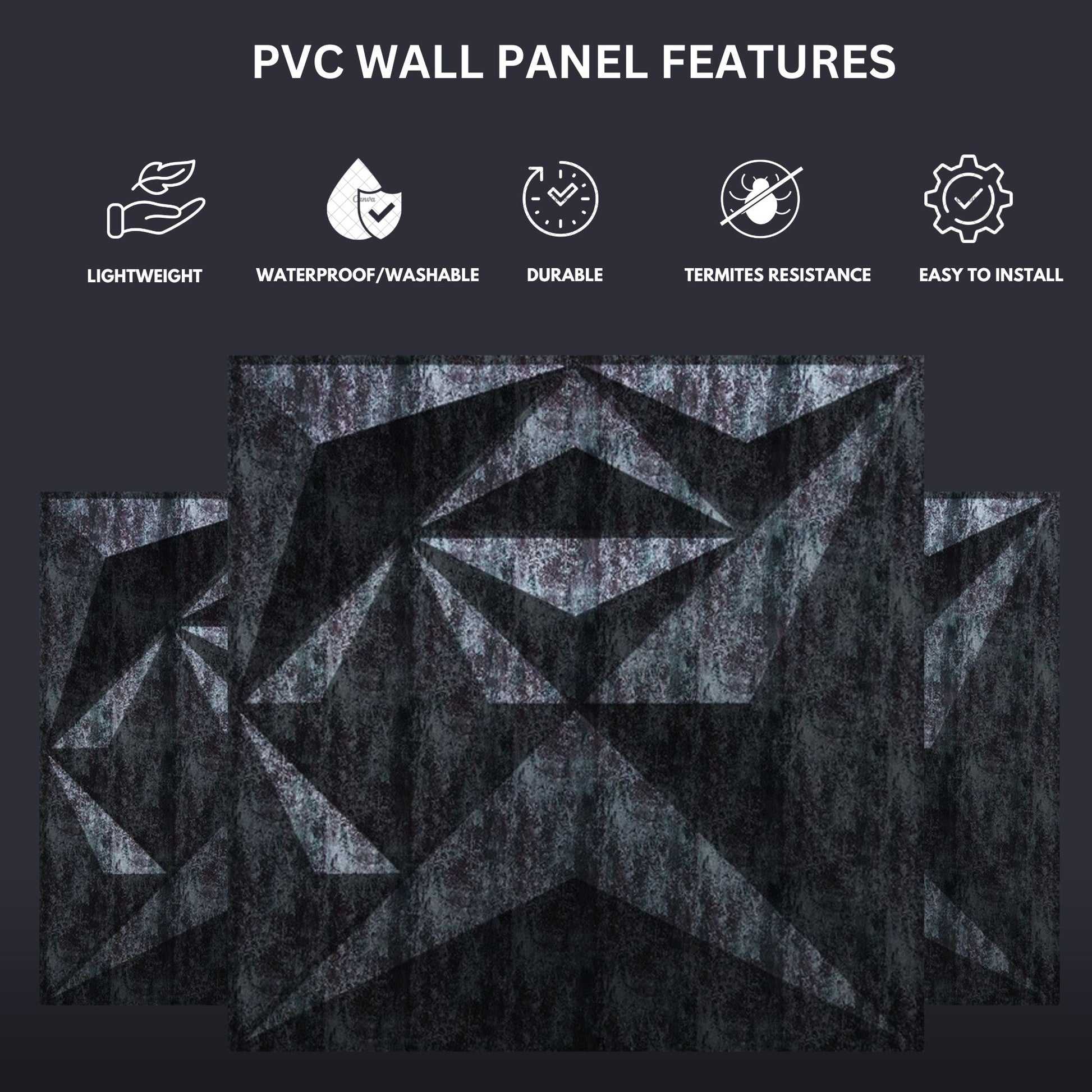 Thunder Black Diamond Design 3D Wall Panel-4
