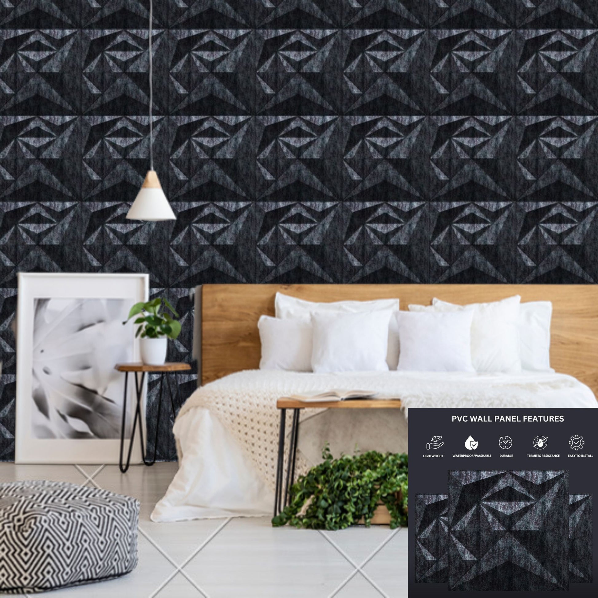Thunder Black Diamond Design 3D Wall Panel-3
