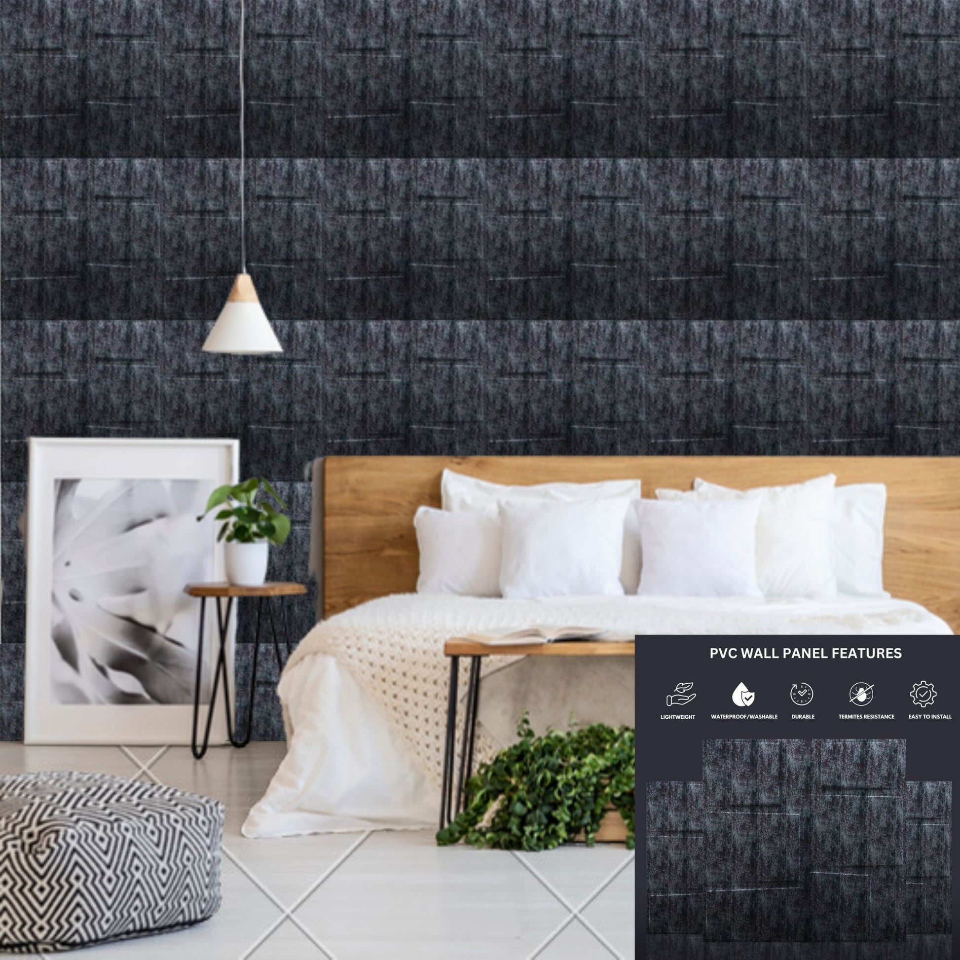 Thunder Black Stream Design 3D Wall Panel-3