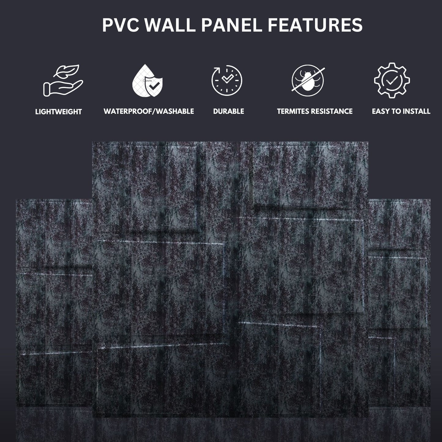 Thunder Black Stream Design 3D Wall Panel-4