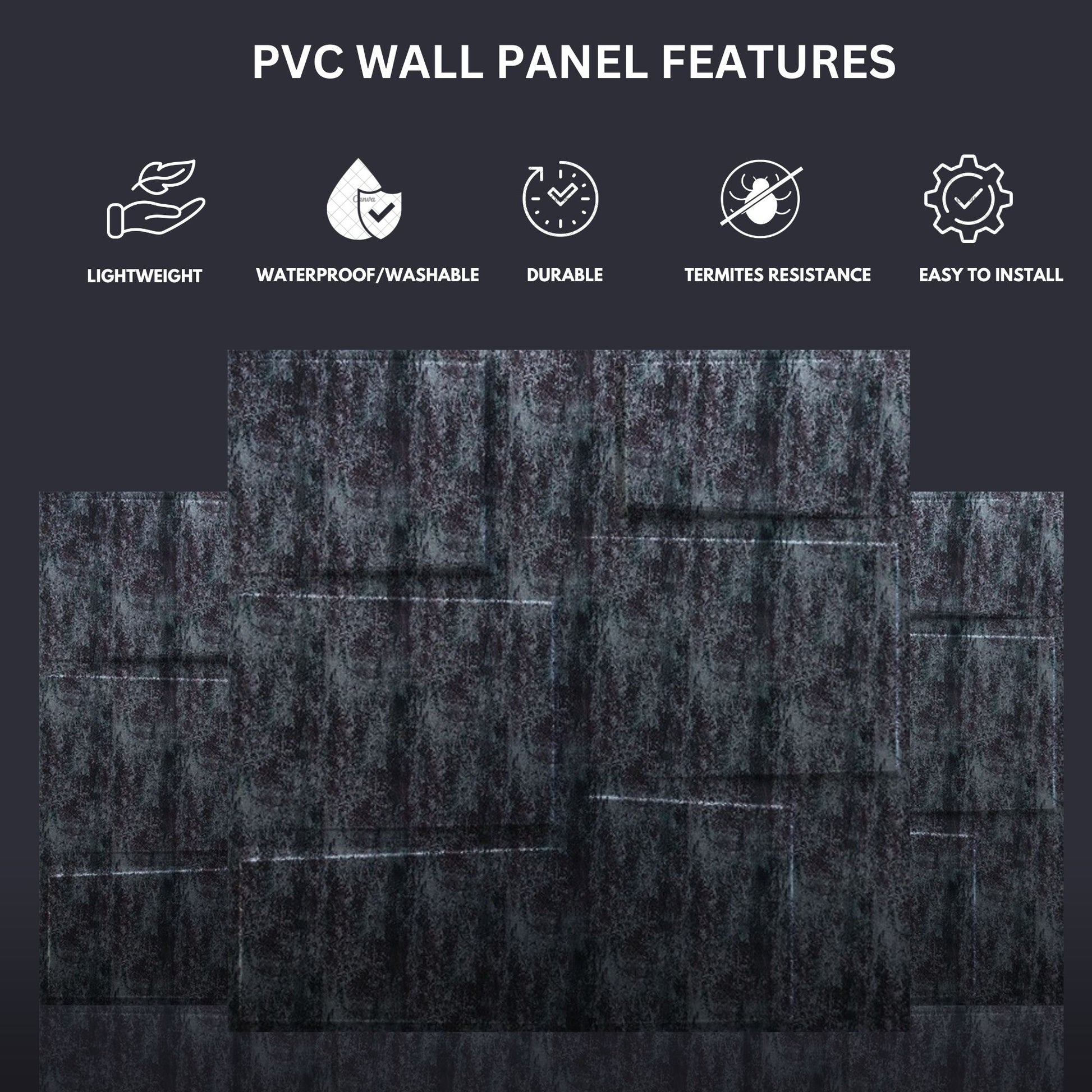 Thunder Black Stream Design 3D Wall Panel-4