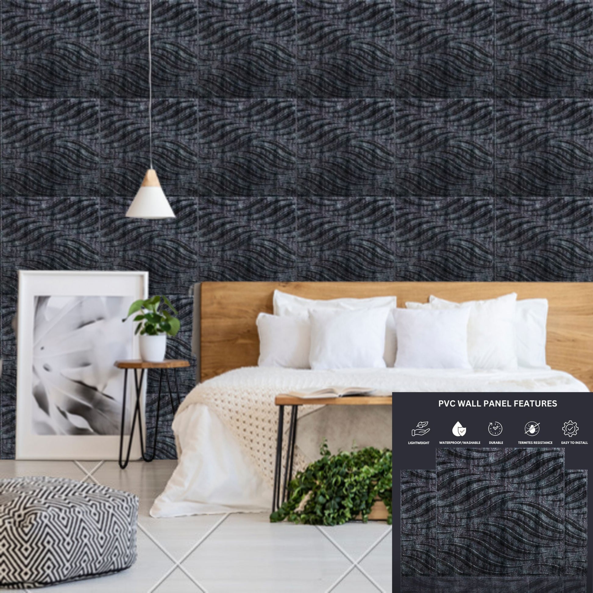 Thunder Black 3D Wall Panels Swirl Design-2