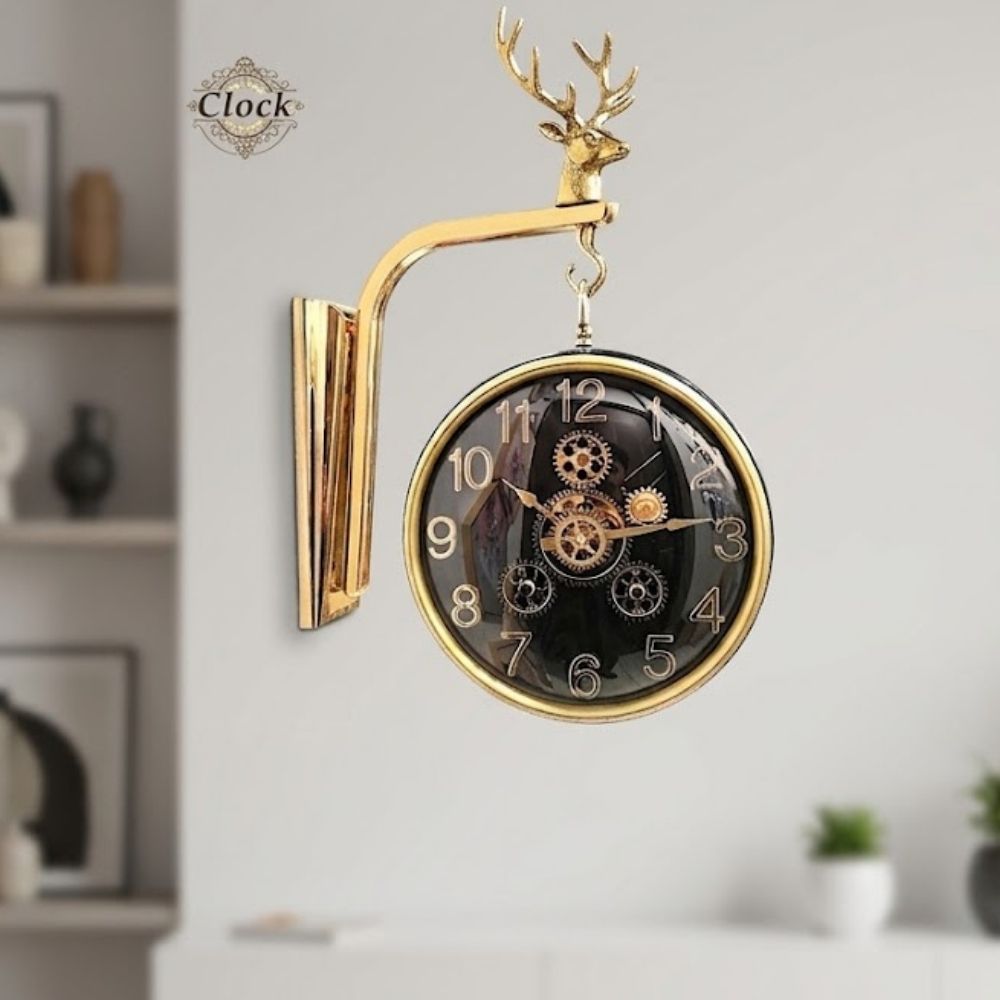 Vintage Black & Black Avian Station Wall Clock with Bird Hanging Bracket & Moving Gear Mechanism 