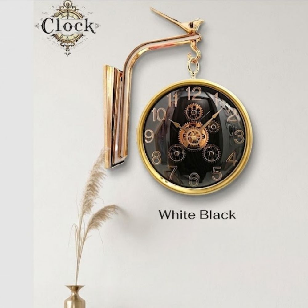 Vintage White & Black Avian Station Wall Clock with Bird Hanging Bracket & Moving Gear Mechanism (Copy)