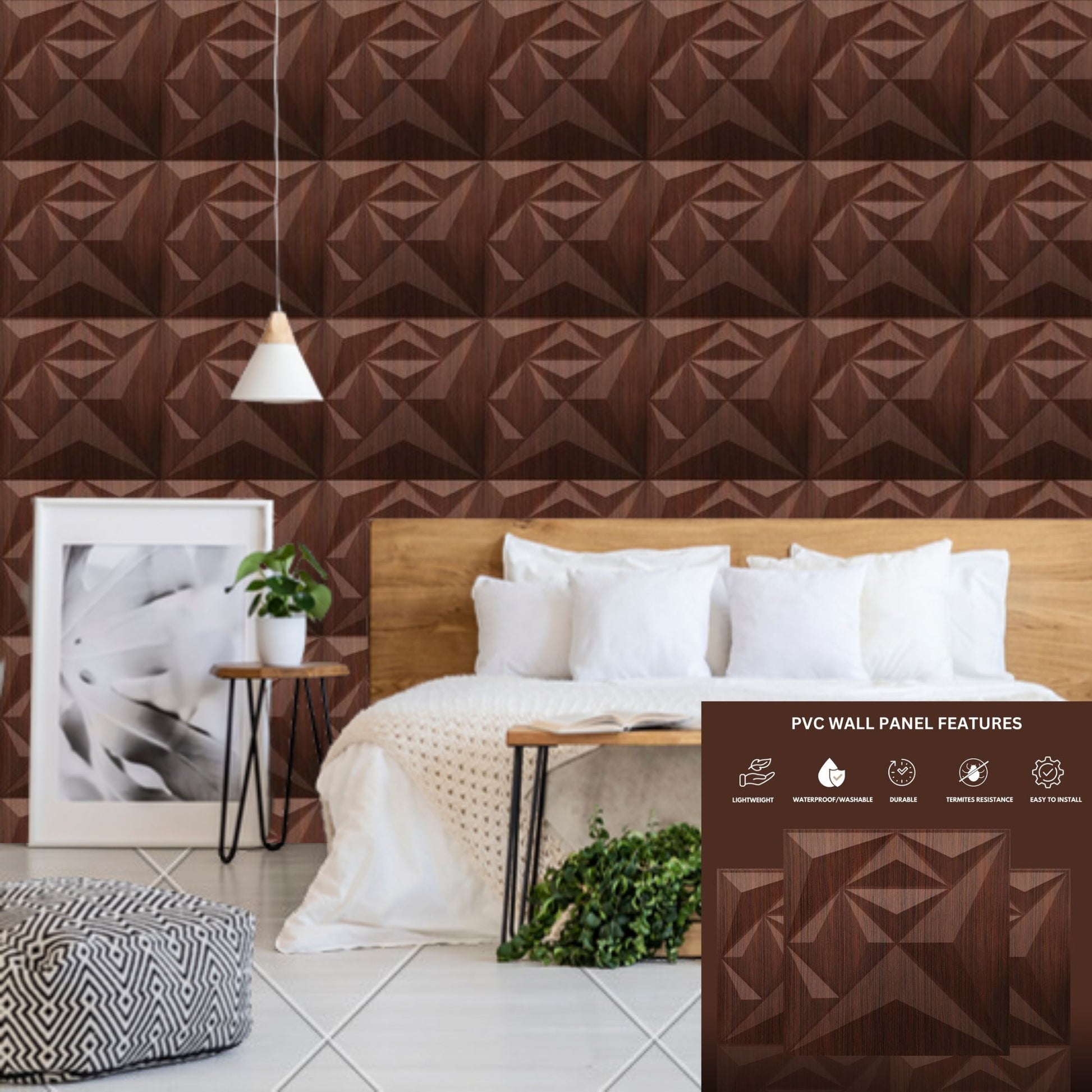 Walnutwood Diamond Design 3D Wall Panel-3