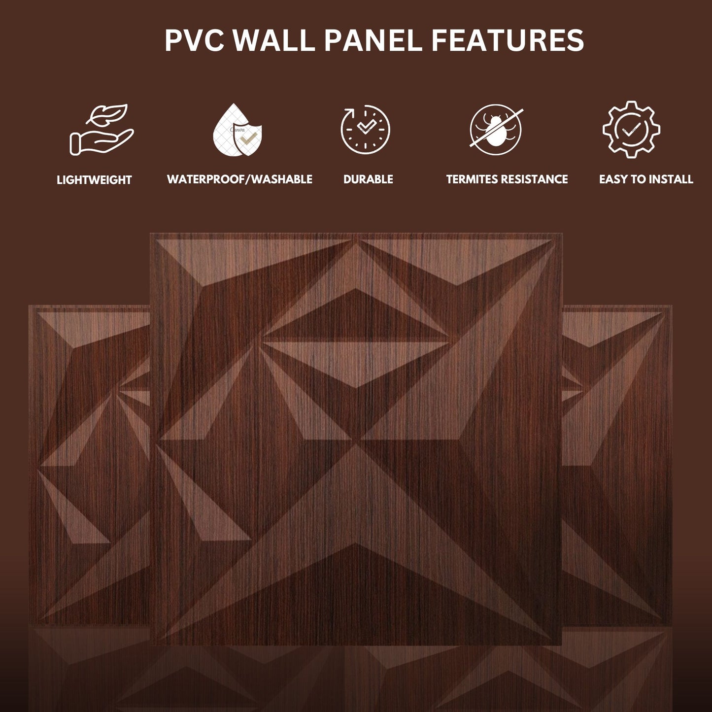 Walnutwood Diamond Design 3D Wall Panel-4