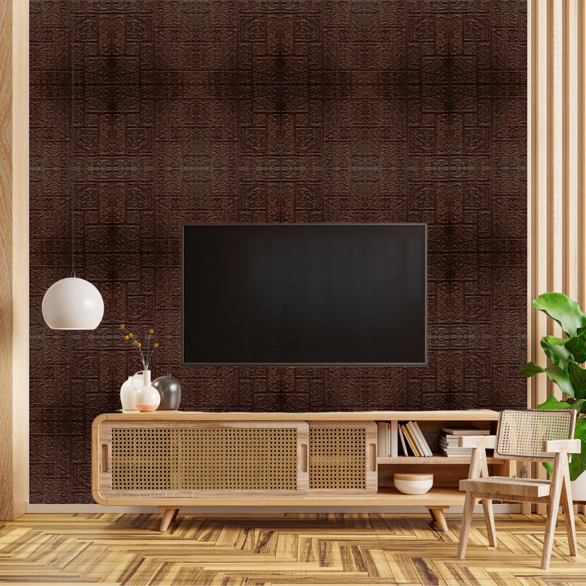 Walnut Wood Self Adhesive Wall Panels Abstract Design