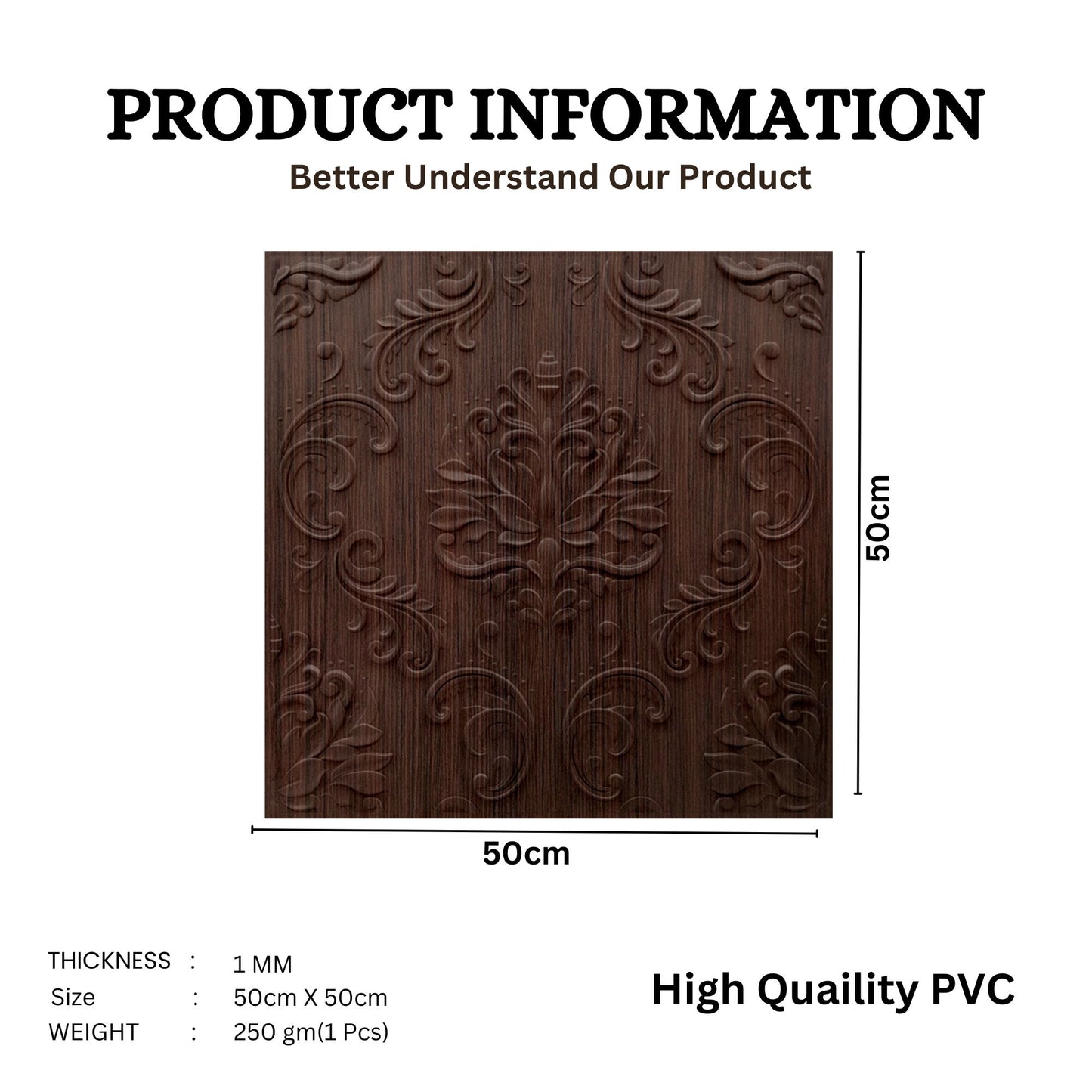 Walnut Wood Self Adhesive Panels Damask Design
