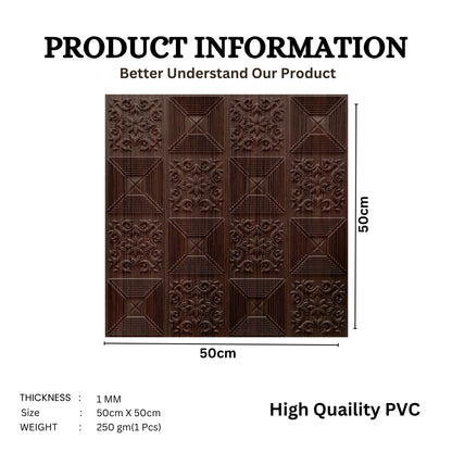 Walnut Wood Self Adhesive Wall Panels Flower Design