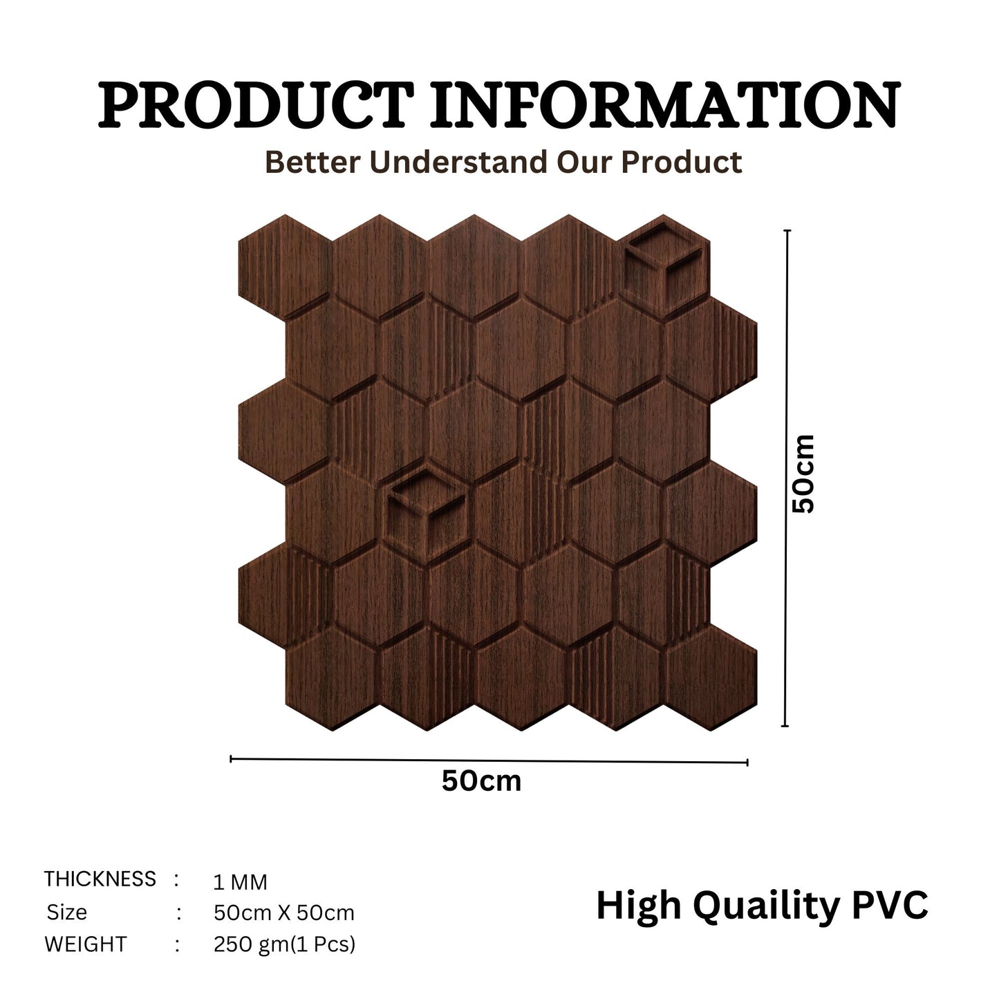 Walnut Wood Self Adhesive Panels Hexagon Design
