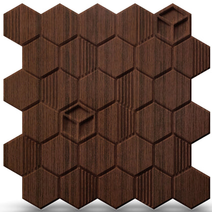 Walnut Wood Self Adhesive Panels Hexagon Design
