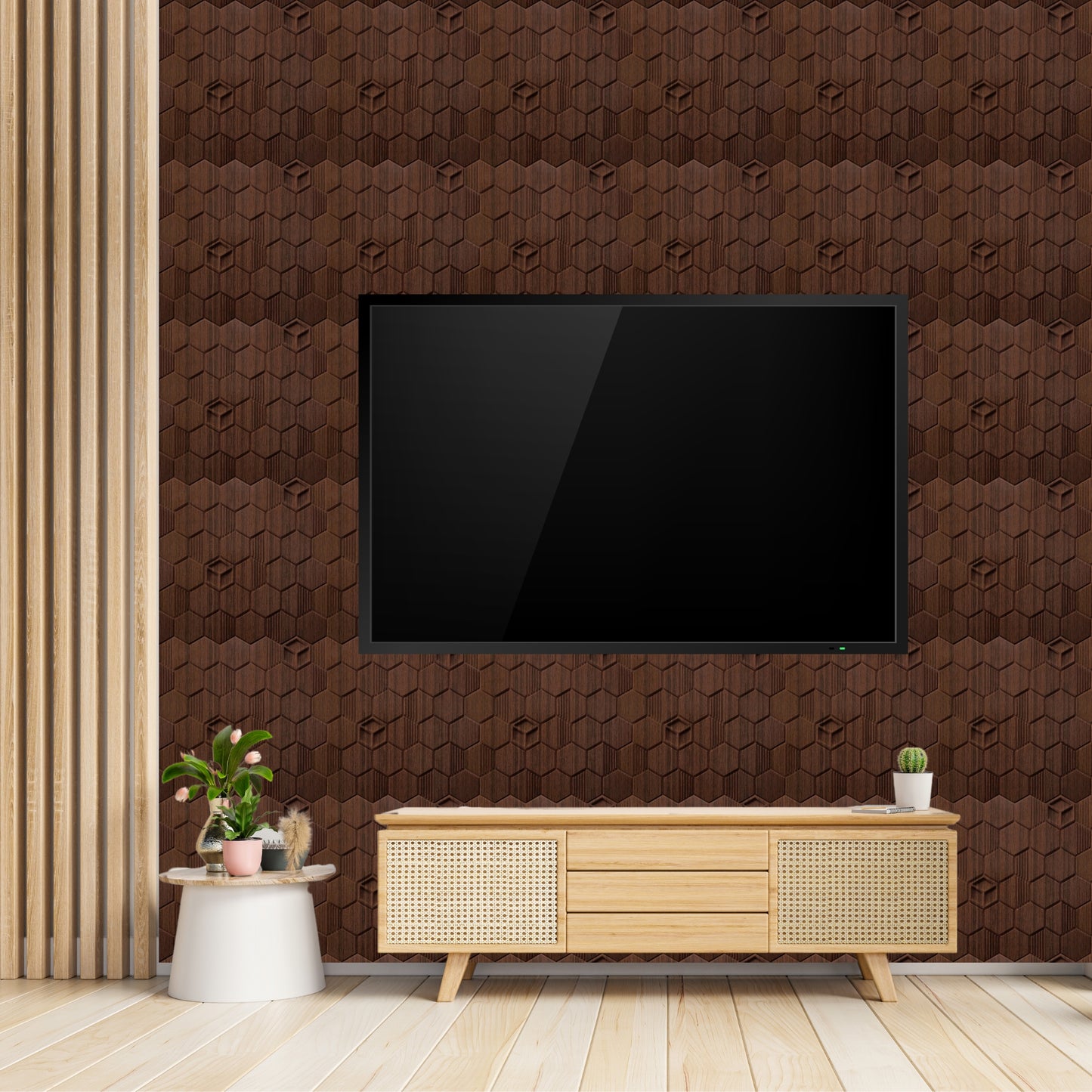 Walnut Wood Self Adhesive Panels Hexagon Design
