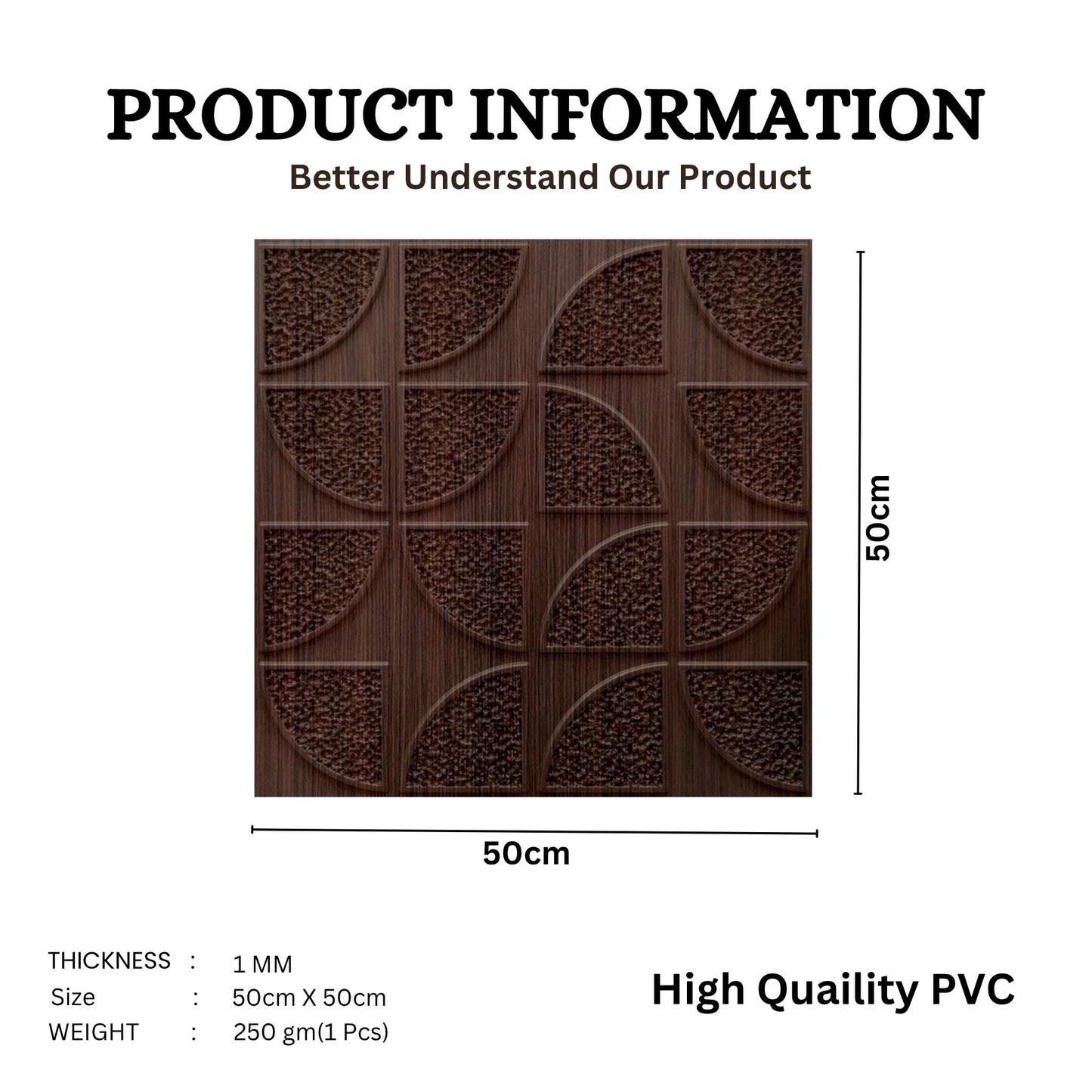 3D Self Adhesive Wall Panel Quarter Circle Design- 50x50cm