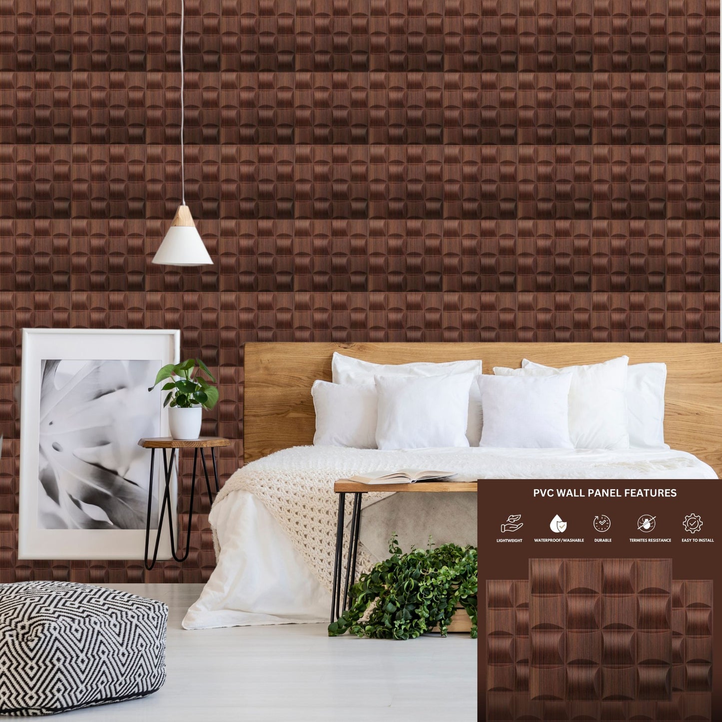 Walnutwood Block Design 3D Wall Panel View-1