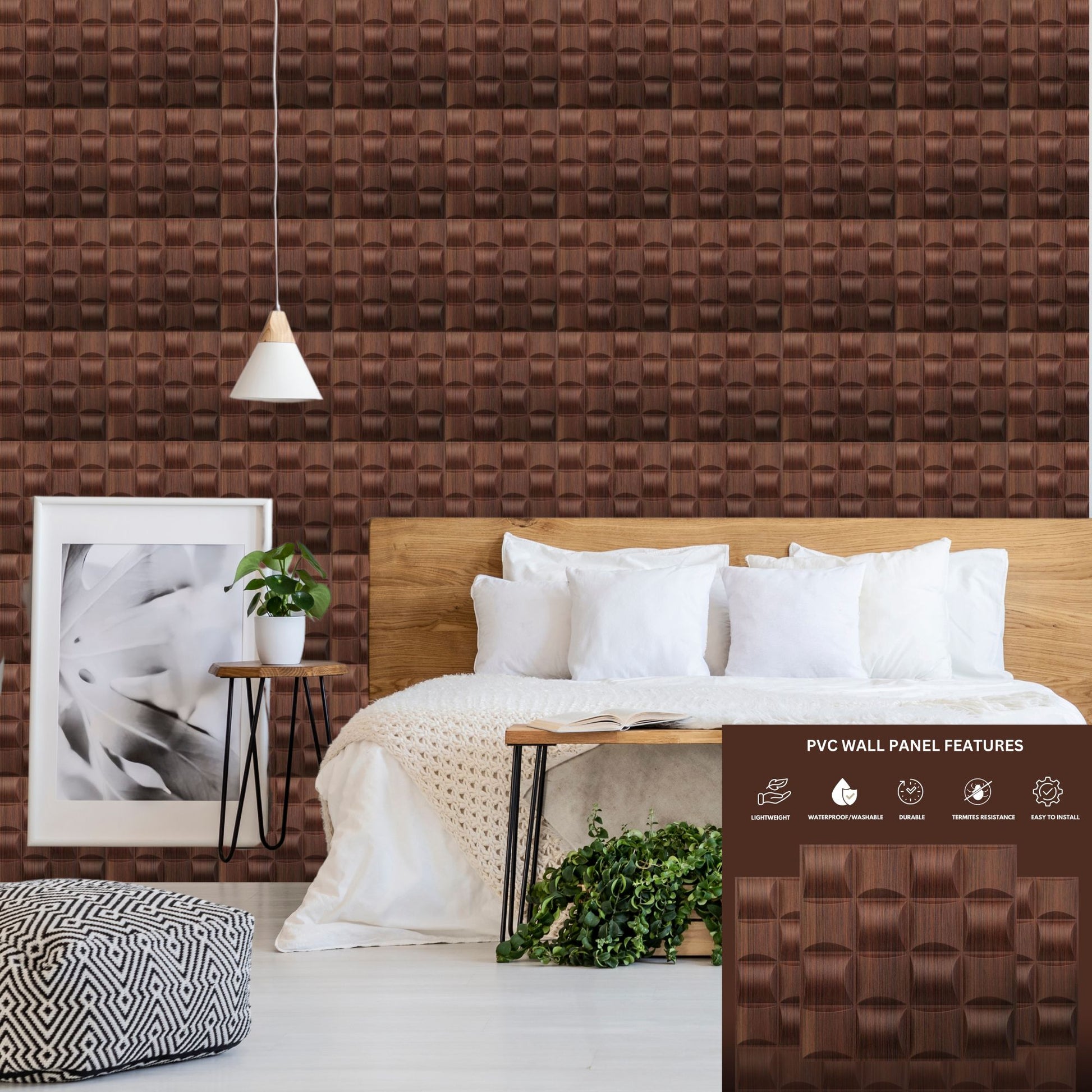 Walnutwood Block Design 3D Wall Panel View-1