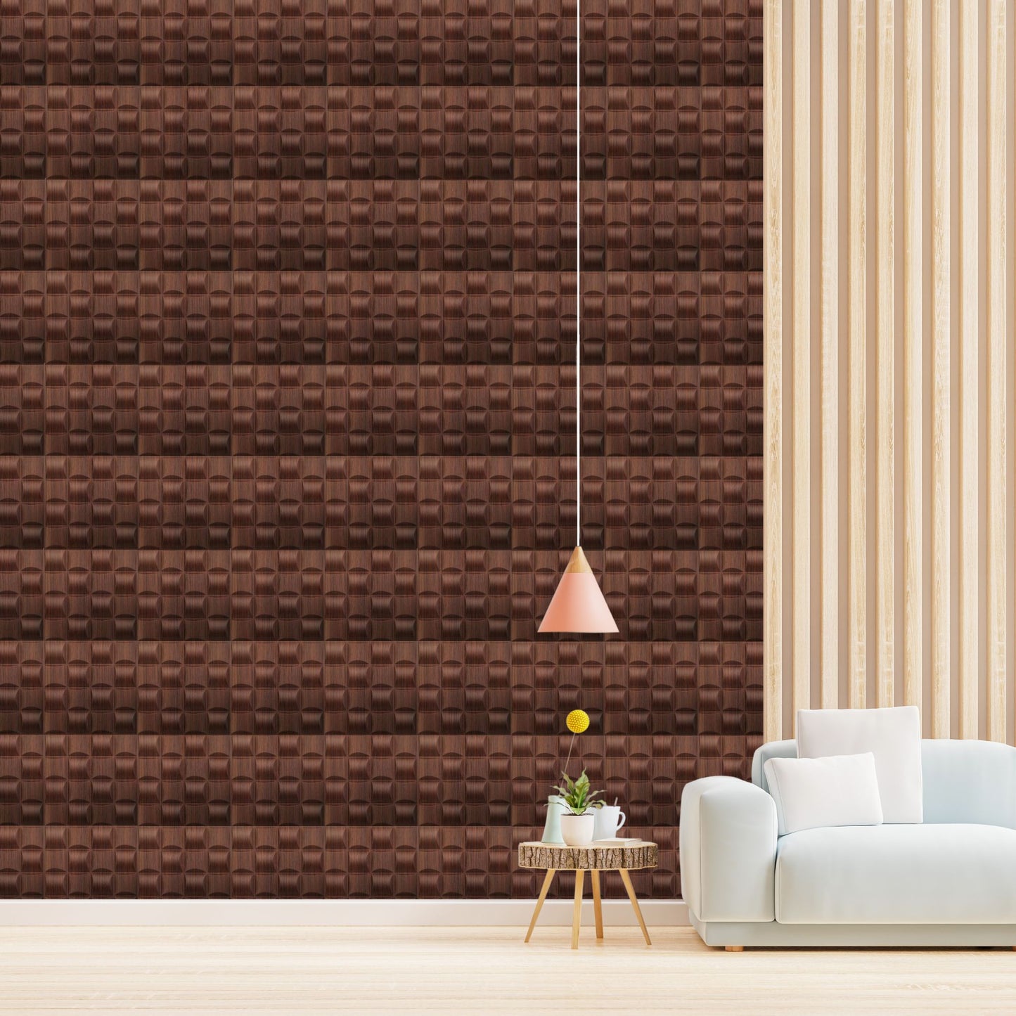 Walnutwood Block Design 3D Wall Panel View-3