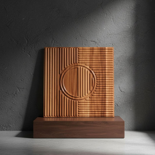 Walnut Wood 3D Wall Panels Circle Stripe Design

