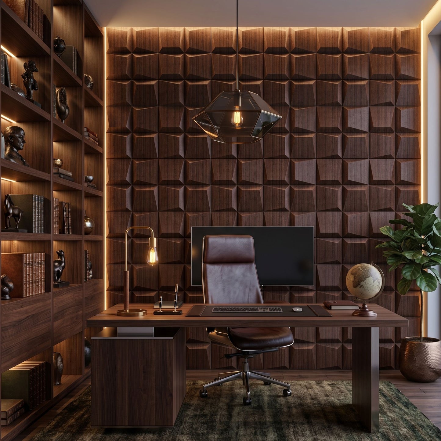 Walnut Wood 3D Wall Panels Cube Design-1