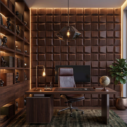 Walnut Wood 3D Wall Panels Cube Design-1
