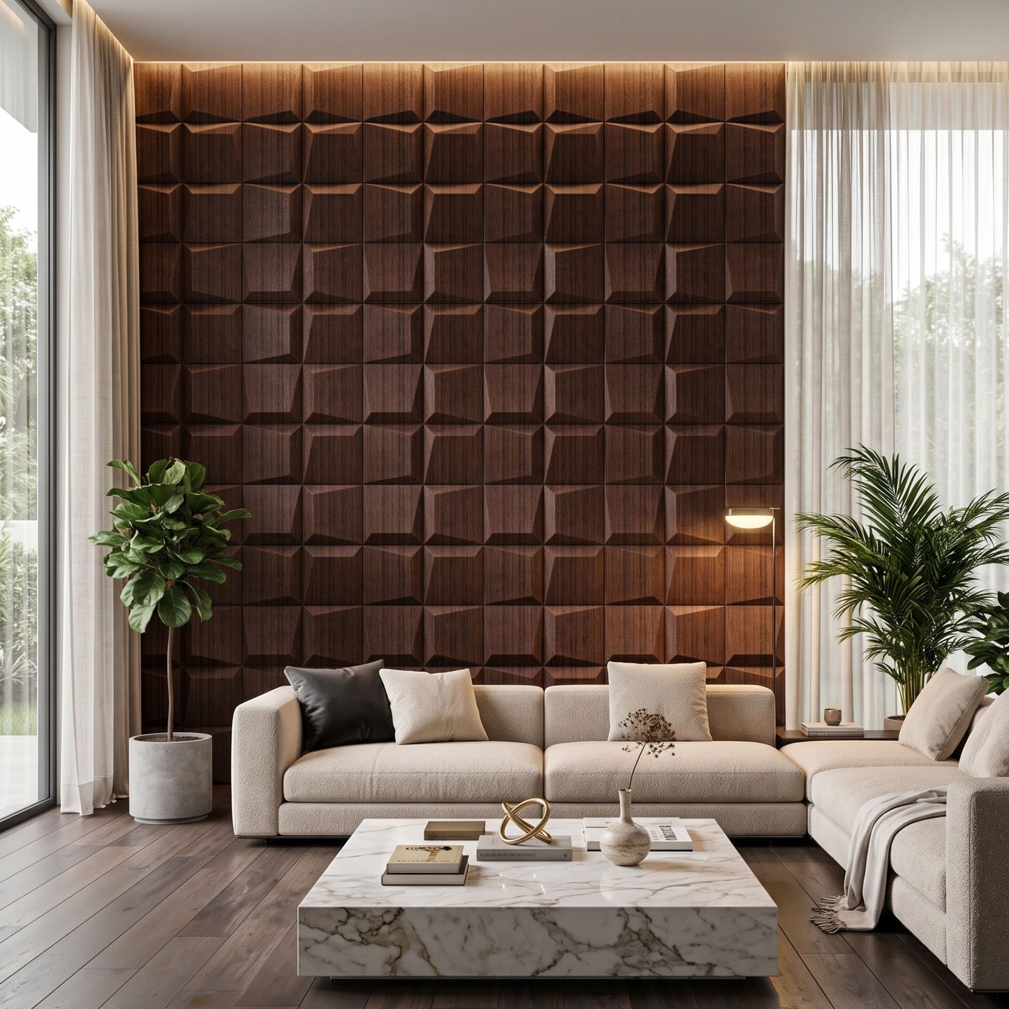 Walnut Wood 3D Wall Panels Cube Design-2