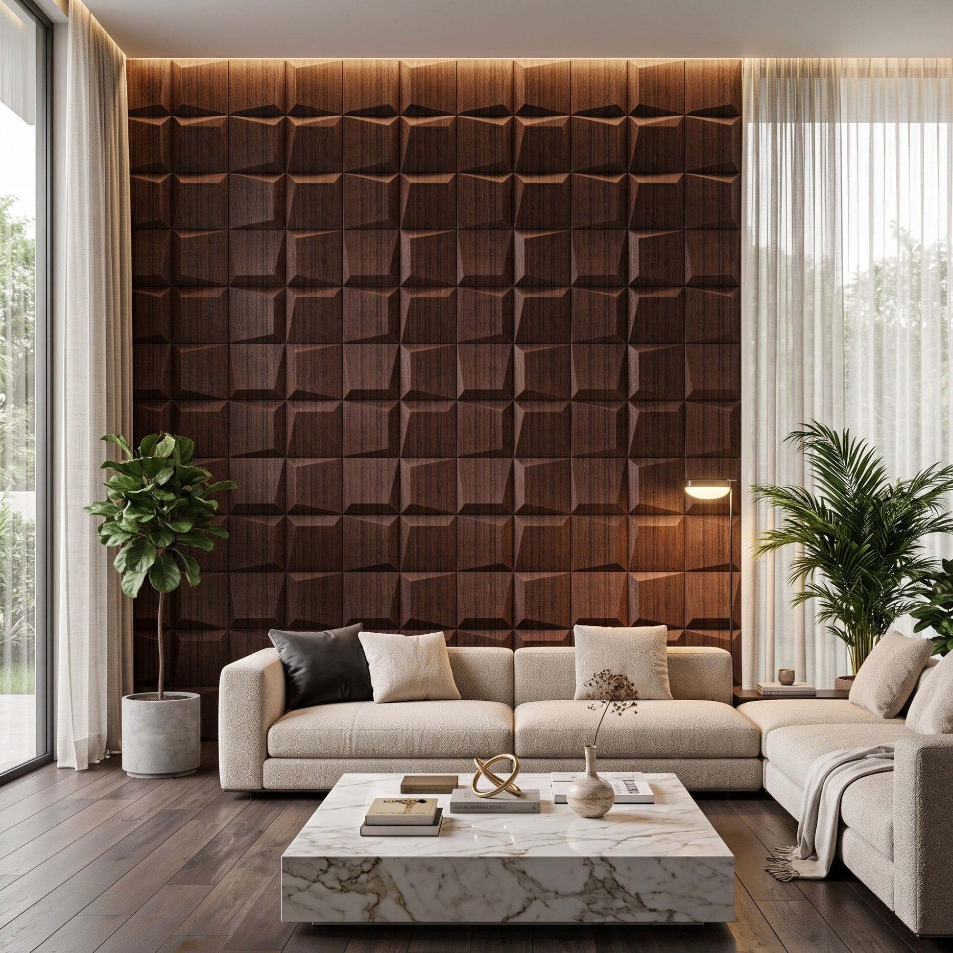 Walnut Wood 3D Wall Panels Cube Design-2
